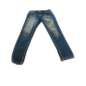 Amethyst Distressed Blue Denim Jeans with Embroidered Design on Pockets - Size 5